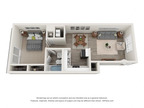 1 Bed 1 Bath Floor Plan at Georgian Oaks Apartments 2, Smyrna